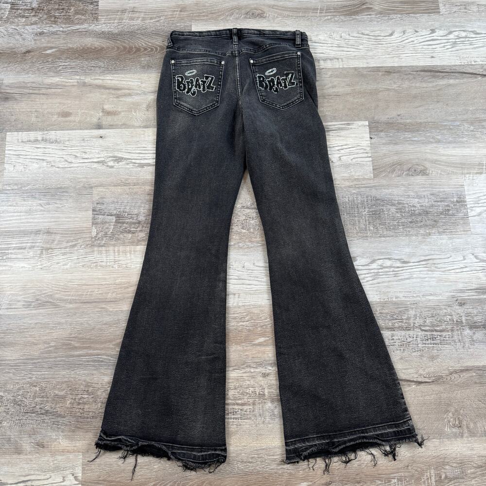 Bratz x Forever 21 Black Flare Jeans Rhinestone Logo Raw Hem Y2K 28